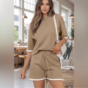 Relaxed Taupe Lounge Set with White Trim